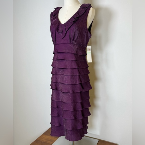 London Times Shimmering Purple Tiered Chiffon Sheath Dress Women’s Size 8 - Picture 2 of 14